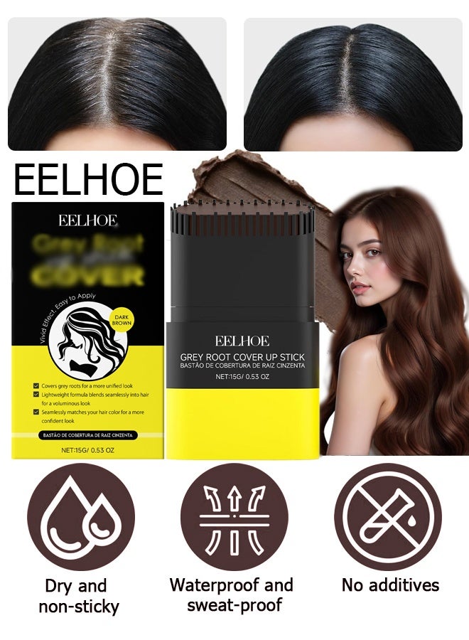 إيلهو عصا تلوين الشعر مع مشط مدمج - صبغة شعر مقاومة للماء والعرق - صبغة شعر جديدة 2 في 1، لتغطية الشعر الرمادي، صبغة للشعر لتغطية الشعر الرمادي (بني غامق) - Image 1